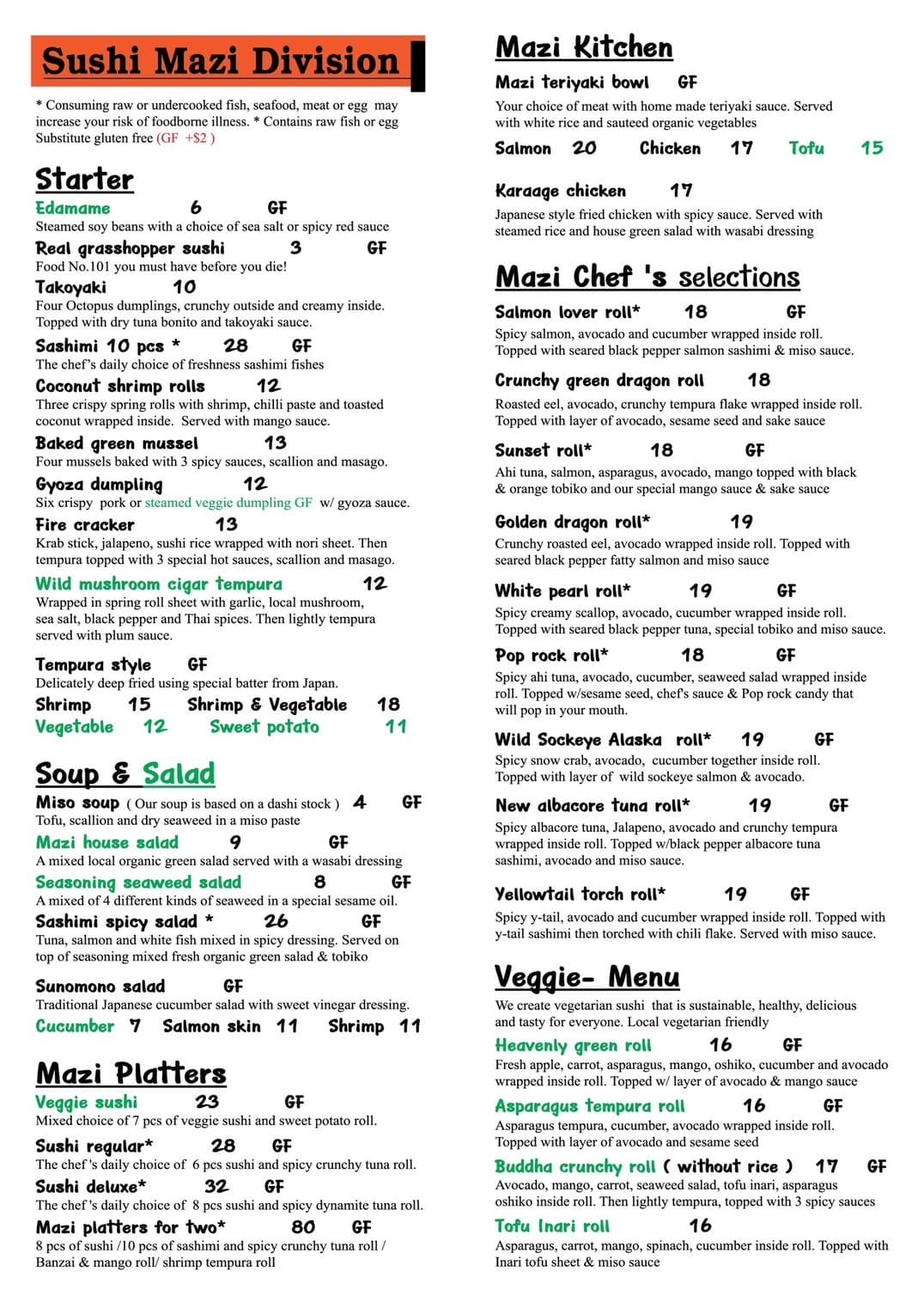 Menu front